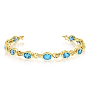 Oval Blue Topaz and Diamond Link Bracelet 14k Yellow Gold 9.62ctw - All