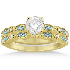 Marquise and Dot Blue Topaz and Diamond Bridal Set 14k Yellow Gold 0.49ct - All
