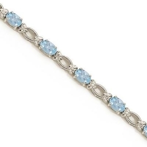 Oval Aquamarine and Diamond Link Bracelet 14k White Gold 6.72 ctw - All
