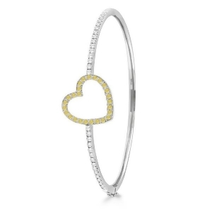 White and Yellow Diamond Heart Bangle Bracelet 14k White gold 1.00ctw - All