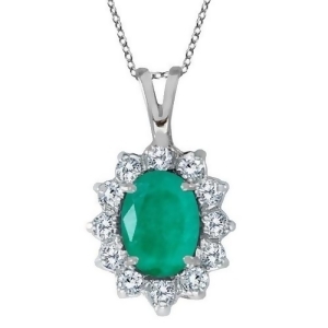 Emerald and Diamond Accented Pendant Necklace 14k White Gold 1.50ctw - All