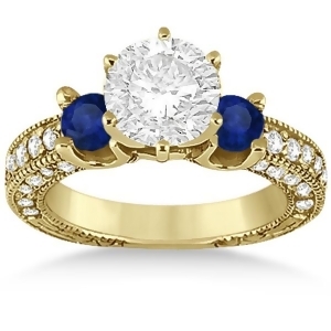 Blue Sapphire and Diamond 3-Stone Engagement Ring 14k Yellow Gold 1.06ct - All