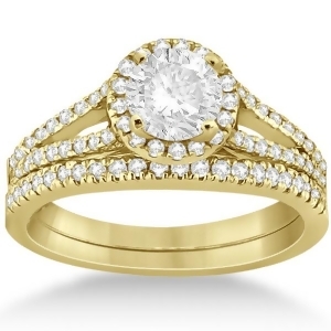 Angels Halo Diamond Engagement Ring and Wedding Band 14k Yellow Gold - All