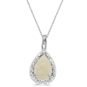 Pear Shaped Opal Pendant Necklace 14k White Gold 0.85ct - All