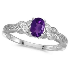 Amethyst and Diamond Antique Style Ring in 14K White Gold 0.45ct - All