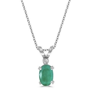 Emerald and Diamond Solitaire Filagree Pendant 14K White Gold 0.45ct - All