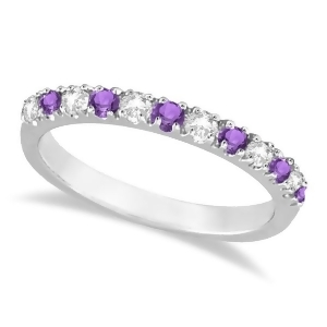 Diamond and Amethyst Ring Guard Stackable Band 14k White Gold 0.32ct - All