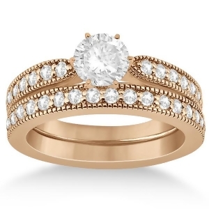 Cathedral Diamond Accented Vintage Bridal Set in 18k Rose Gold 0.62ct - All