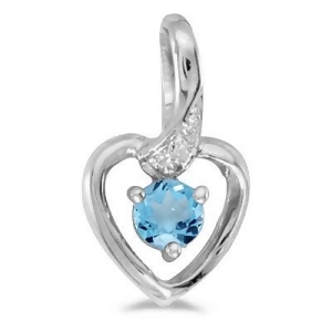Blue Topaz and Diamond Heart Pendant Necklace 14k White Gold - All