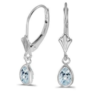Aquamarine Dangling Drop Lever-Back Earrings 14K White Gold 0.70ct - All