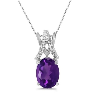 Amethyst and Diamond Solitaire Pendant 14k White Gold 1.20tcw - All
