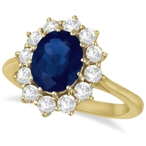 Oval Blue Sapphire and Diamond Accented Ring 14k Yellow Gold 3.60ctw - All