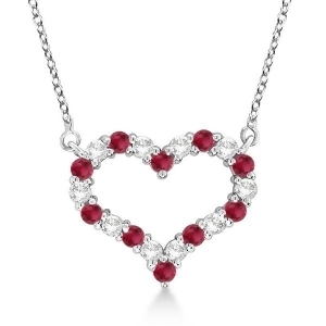 Open Heart Diamond and Ruby Pendant Necklace 14k White Gold 0.65ct - All