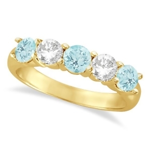 Five Stone Diamond and Aquamarine Ring 14k Yellow Gold 1.92ctw - All