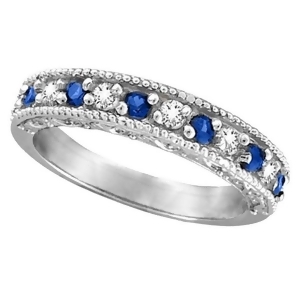 Designer Diamond and Blue Sapphire Ring Band 14k White Gold 0.59ct - All
