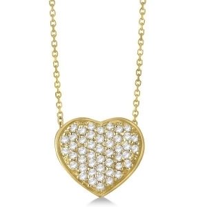 Pave Set Diamond Puffed Heart Pendant Necklace 14k Yellow Gold 0.75ct - All