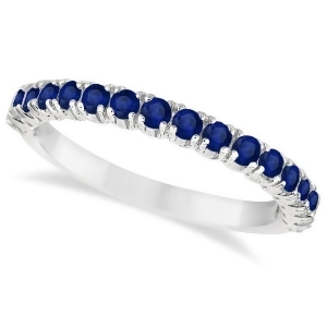 Half-eternity Pave Blue Sapphire Stacking Ring 14k White Gold 0.95ct - All