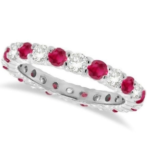 Ruby and Diamond Eternity Ring Band 14k White Gold 1.07ct - All