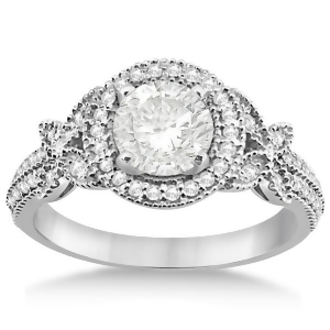 Halo Diamond Butterfly Engagement Ring 14k White Gold 0.33ct - All