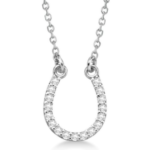 Diamond Horseshoe Pendant Necklace 14k White Gold 0.10ct - All
