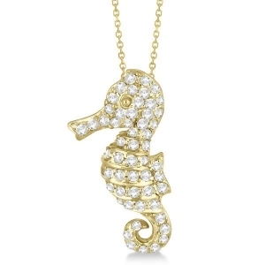 Pave Diamond Seahorse Pendant Necklace 14K Yellow Gold 0.64ct - All