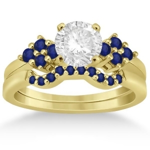 Blue Sapphire Engagement Ring and Wedding Band 18k Yellow Gold 0.50ct - All