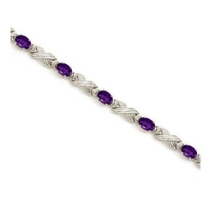 Amethyst and Diamond Xoxo Link Bracelet in 14k White Gold 6.65ct - All