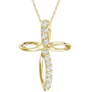Swirl Diamond Cross Pendant Necklace in 14k Yellow Gold 0.10ct - All
