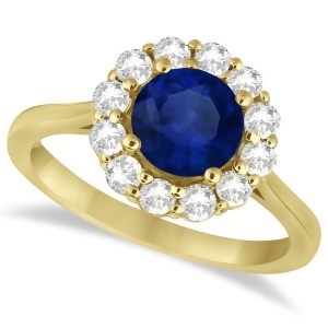 Halo Diamond Accented and Blue Sapphire Ring 14K Yellow Gold 2.14ct - All