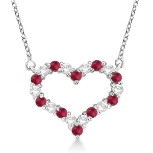 Open Heart Diamond and Ruby Pendant Necklace 14k White Gold 1.30ct - All