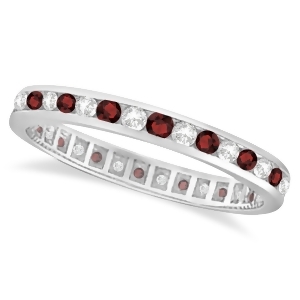 Garnet and Diamond Channel-Set Ring Eternity Band 14k White Gold 1.04ct - All