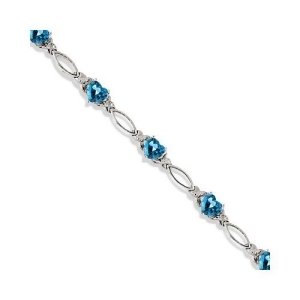 Heart Shaped Blue Topaz and Diamond Link Bracelet 14k White Gold 3.00ctw - All