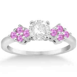 Designer Pink Sapphire Floral Engagement Ring 18k White Gold 0.35ct - All