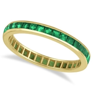 Princess-cut Emerald Eternity Ring Band 14k Yellow Gold 1.36ct - All