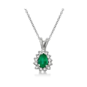 Pear Emerald and Diamond Pendant Necklace 14k White Gold 0.70ct - All