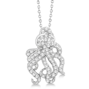Pave Diamond Octopus Pendant Necklace 14K White Gold 0.61ct - All