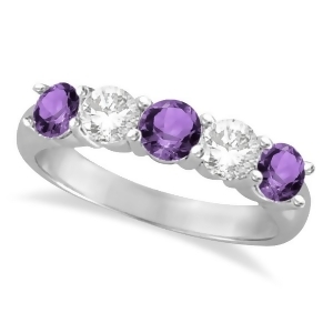 Five Stone Diamond and Amethyst Ring 14k White Gold 1.92ctw - All