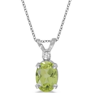 Oval Peridot and Diamond Solitaire Pendant 14K White Gold 0.93ct - All