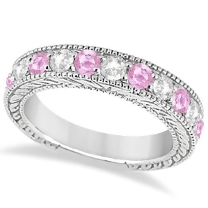 Antique Diamond and Pink Sapphire Wedding Ring 18k White Gold 1.46ct - All