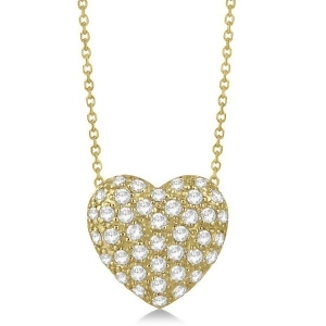 Puffed Heart Diamond Pendant Necklace Pave Set 14k Yellow Gold 1.04ct - All