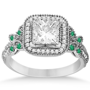 Emerald Square-Halo Butterfly Engagement Ring 14k White Gold 0.34ct - All