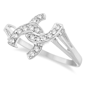 Double Horseshoe Diamond Ring in 14K White Gold 0.10ct - All