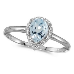 Pear Shape Aquamarine and Diamond Cocktail Ring 14k White Gold - All