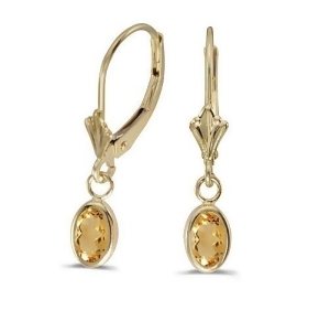 Oval Citrine Leverback Drop Earrings in 14K Yellow Gold 0.90ct - All