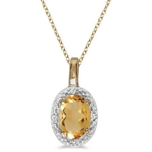 Oval Citrine and Diamond Pendant Necklace 14k Yellow Gold 0.47tcw - All