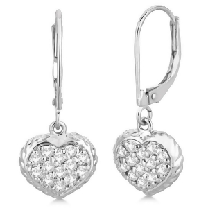 Lever Back Pave Diamond Heart Earrings 14K White Gold 0.50ct - All