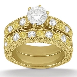 White and Yellow Diamond Engagement Ring and Band 14K Yellow Gold 1.61ct - All