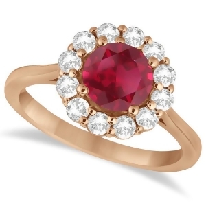 Halo Diamond Accented and Ruby Ring 14K Rose Gold 2.14ct - All