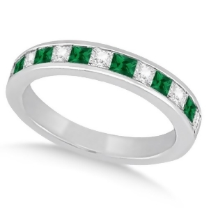 Channel Emerald and Diamond Wedding Ring 14k White Gold 0.60ct - All