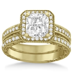 Square Halo Wedding Band and Engagement Ring 14kt Yellow Gold 0.52ct. - All
